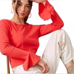 Maeve by Anthropologie Size Large Flouncy Red Long Bell Sleeve Pullover Top